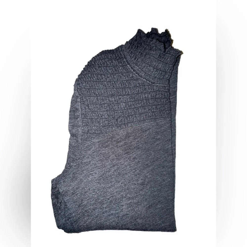 Free People Smocked Jersey Top High Neck Long Sleeve Charcoal Grey | Size Large - Picture 6 of 9